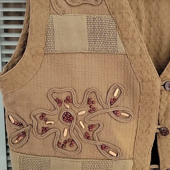 Vintage Cotton Beaded Embroidered Vest Sz M - Picture 2 of 9